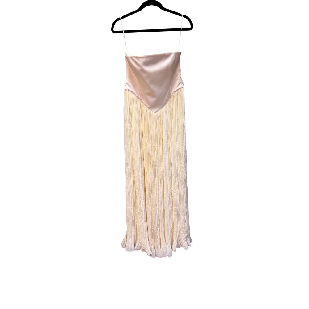 Delfi Collective Lourdes XL Cream Satin Corset Pleated Crinkle Maxi Gown